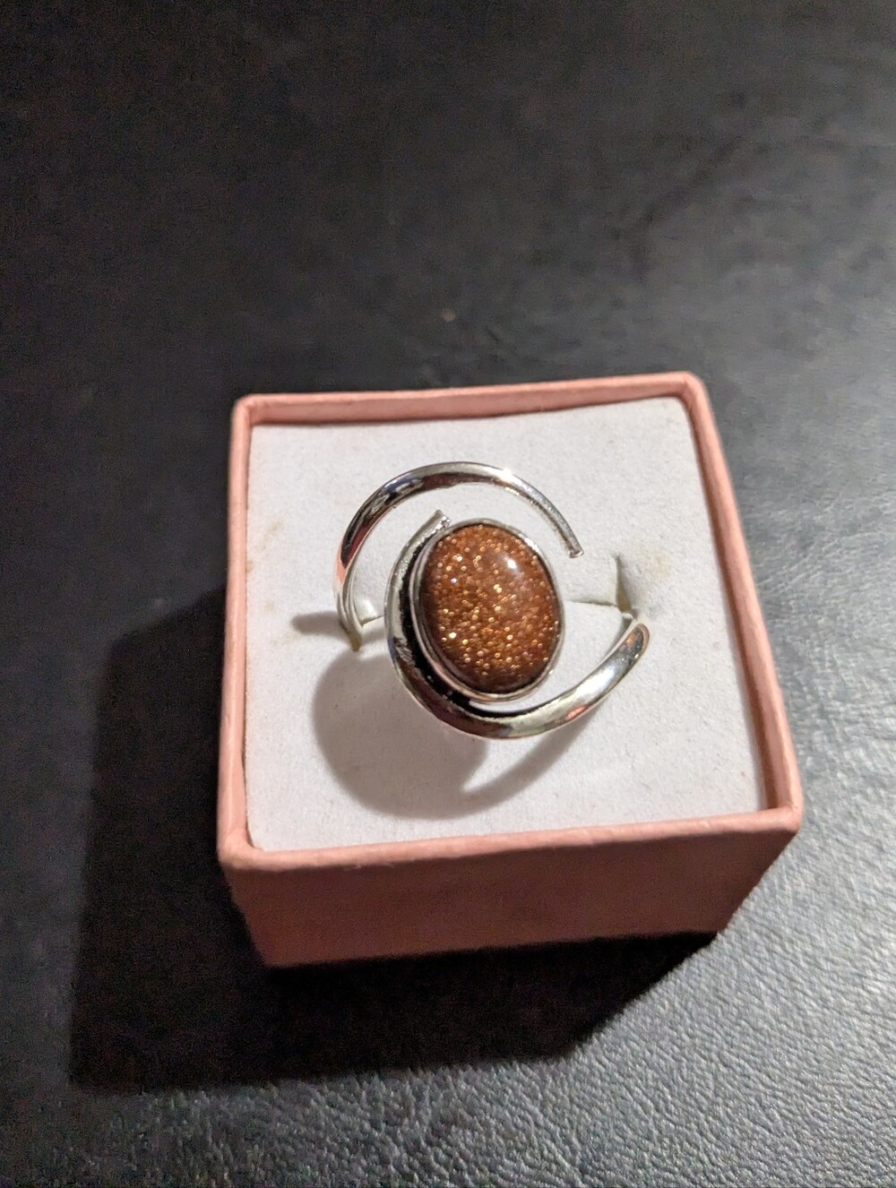 Adjustable Oval Gold Sandstone Bypass Ring  (Open Size)